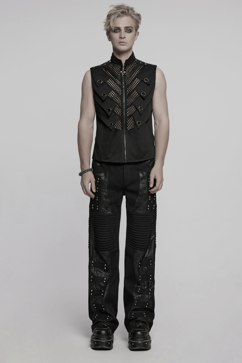 Black Gothic Mesh Vest with Metal Eyelet Detailing