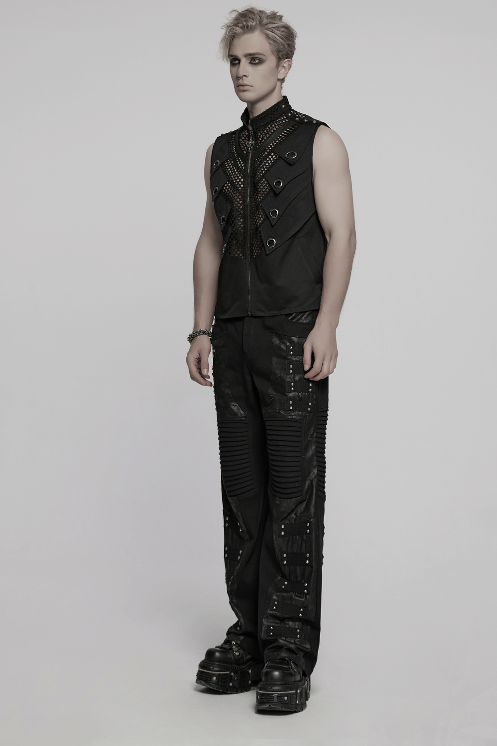 Black Gothic Mesh Vest with Metal Eyelet Detailing