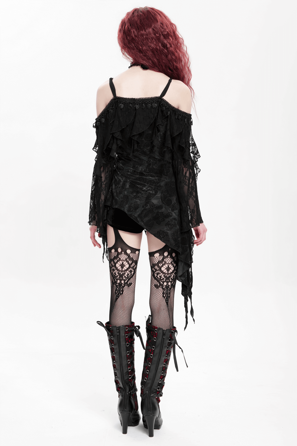 Black Gothic Off Shoulder Lace Top with Bell Sleeves
