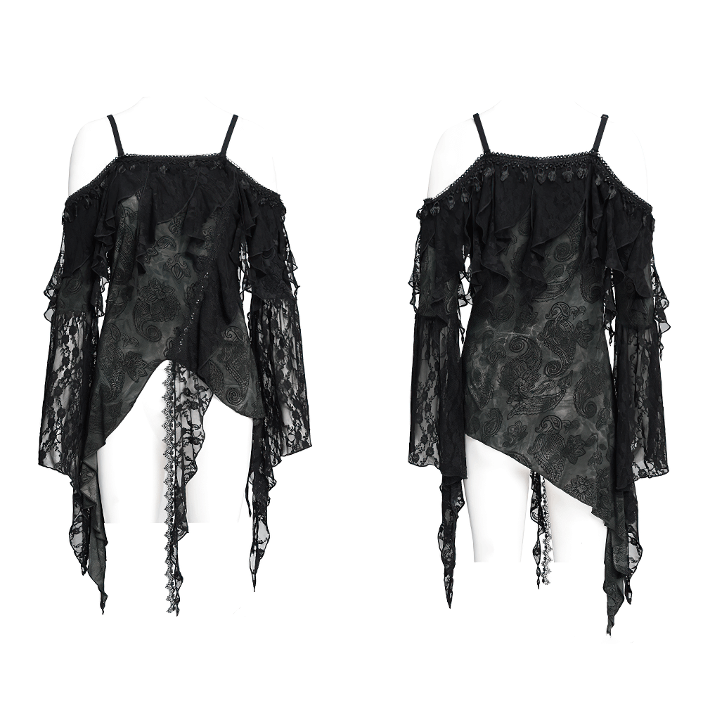 Black Gothic Off Shoulder Lace Top with Bell Sleeves