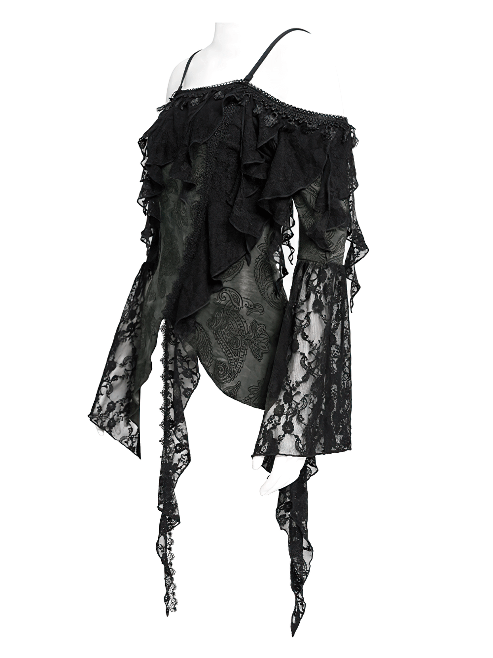 Black Gothic Off Shoulder Lace Top with Bell Sleeves