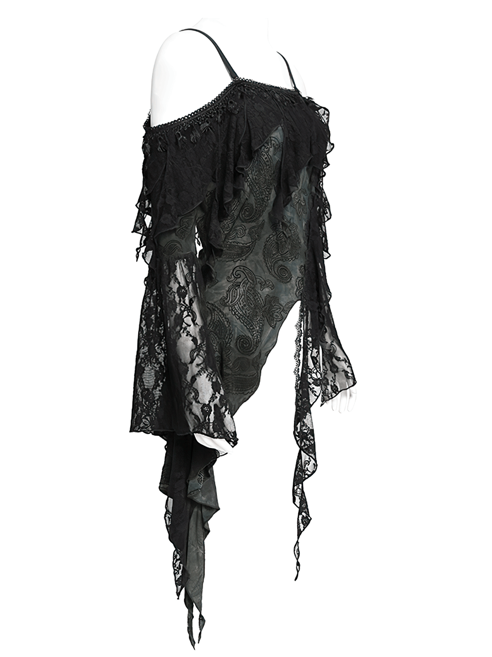 Black Gothic Off Shoulder Lace Top with Bell Sleeves