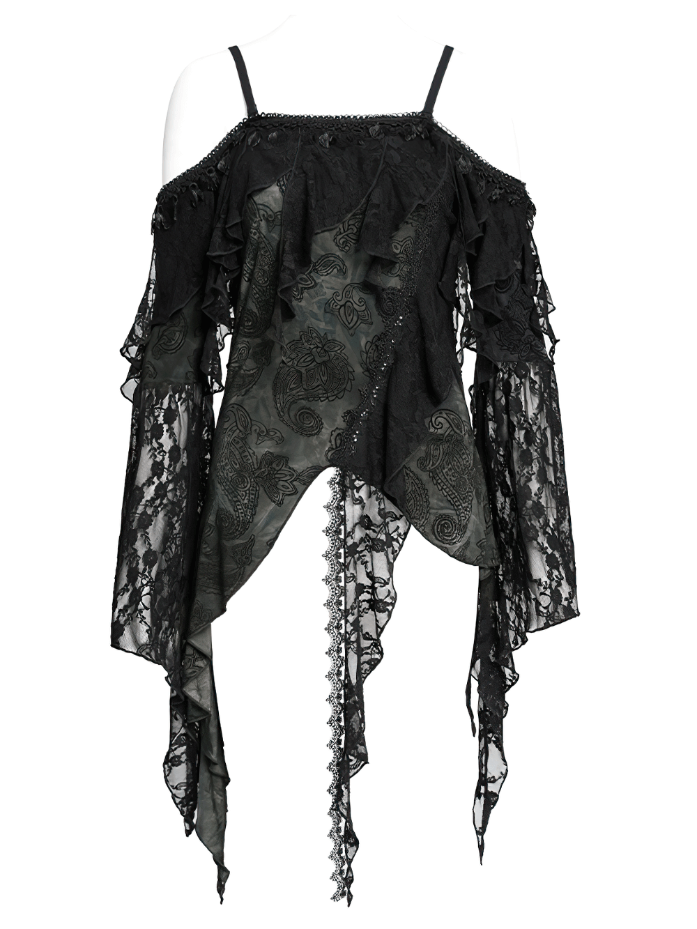 Black Gothic Off Shoulder Lace Top with Bell Sleeves