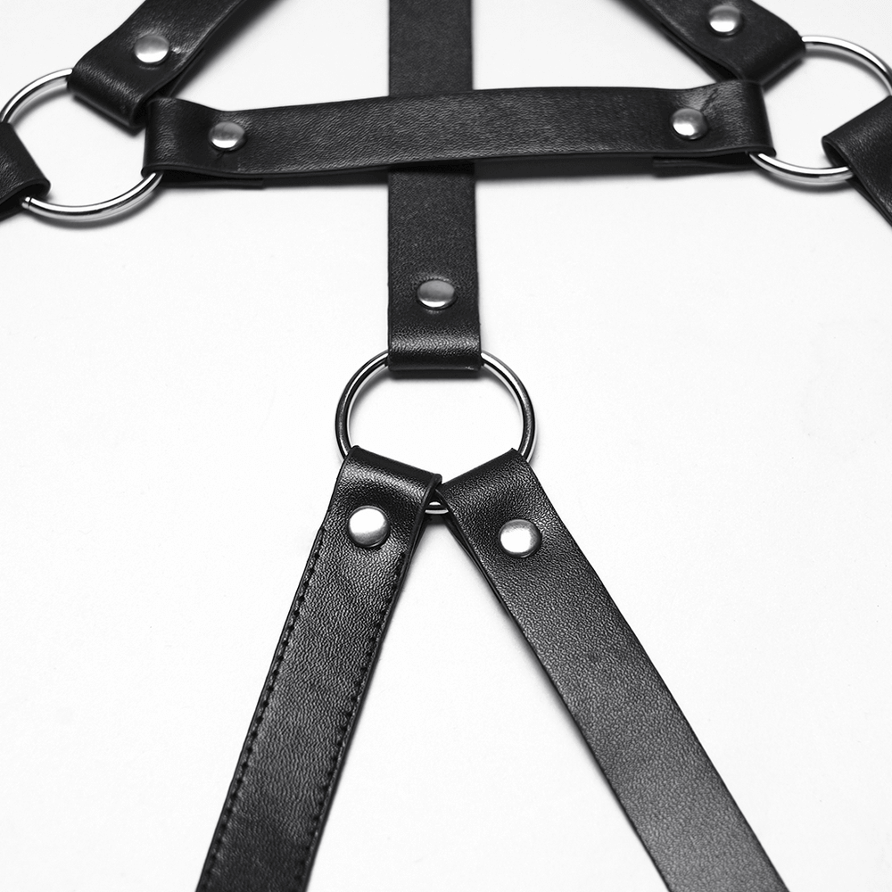Black Gothic PU Leather Leg Harness with Skull Studs