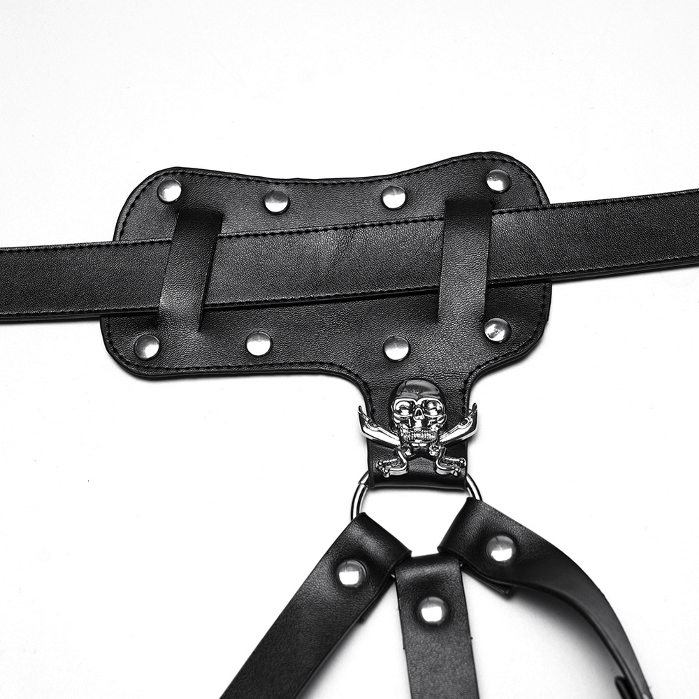 Black Gothic PU Leather Leg Harness with Skull Studs