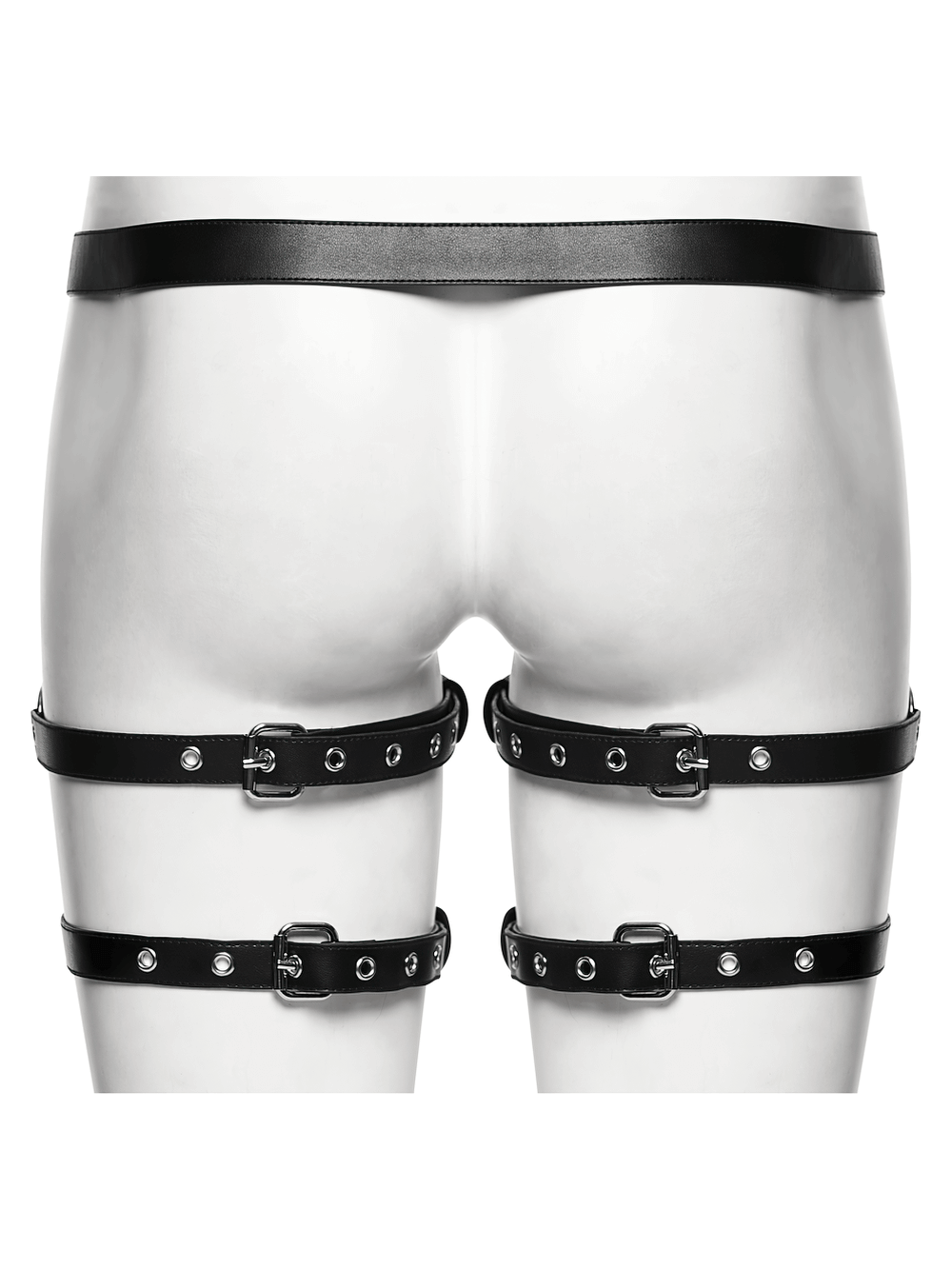 Black Gothic PU Leather Leg Harness with Skull Studs