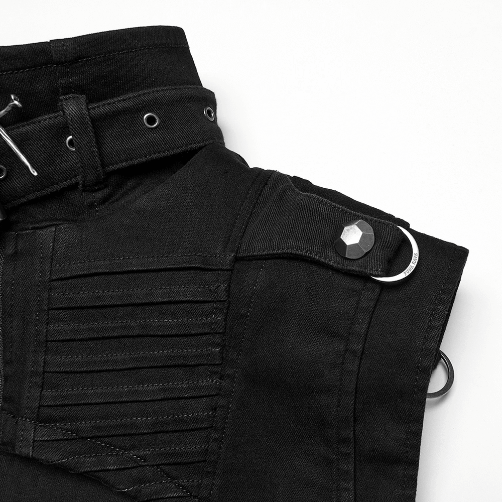Black Gothic Punk Shoulder Cape with Denim and High Collar