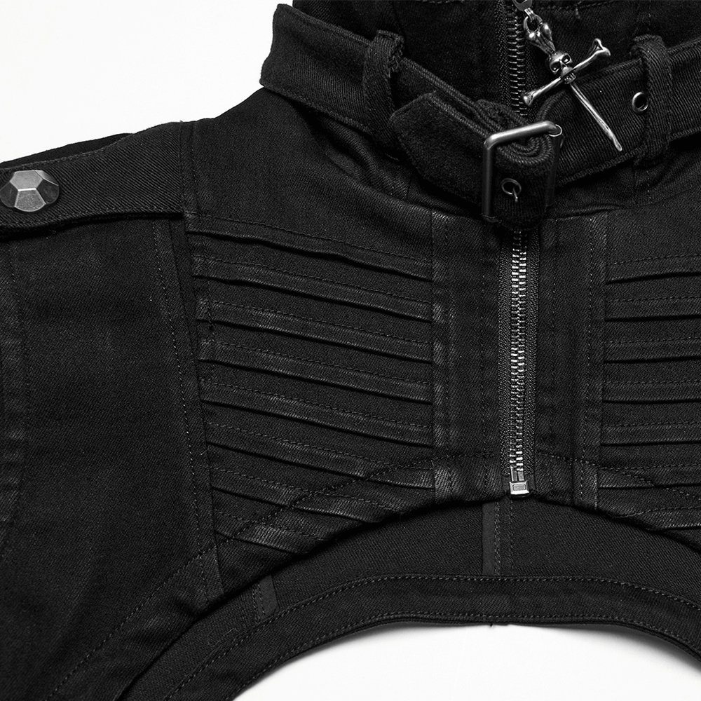 Black Gothic Punk Shoulder Cape with Denim and High Collar