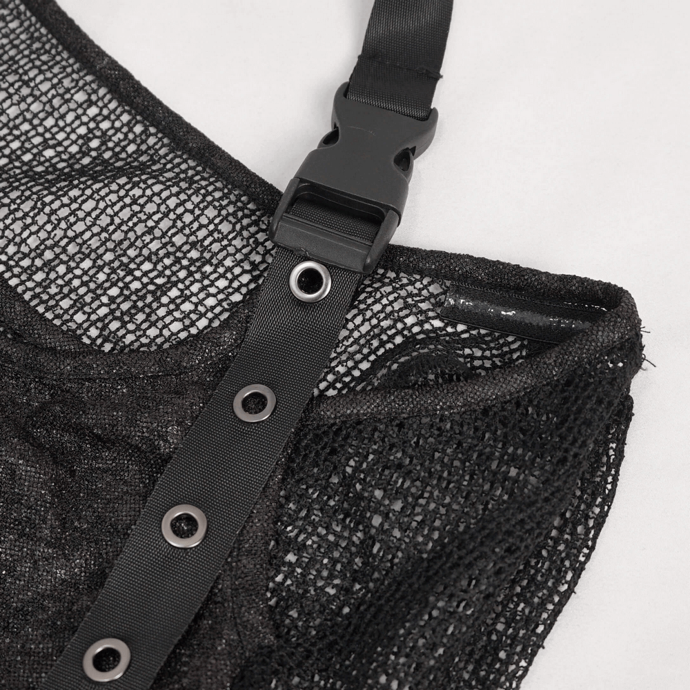 Black Gothic Top for Women with O-Neck and Strap