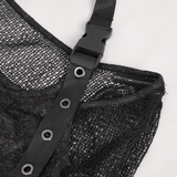Black Gothic Top for Women with O-Neck and Strap