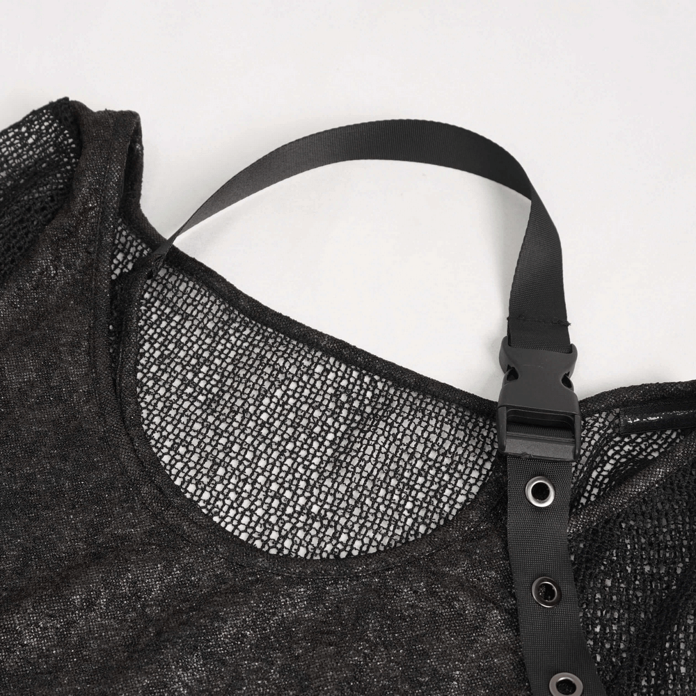 Black Gothic Top for Women with O-Neck and Strap