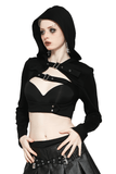 Black Hooded Crop Top with Strappy Design and Buckle Details
