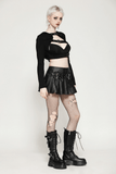 Black Hooded Crop Top with Strappy Design and Buckle Details