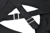 Black Hooded Crop Top with Strappy Design and Buckle Details