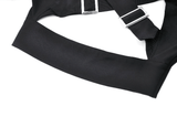 Black Hooded Crop Top with Strappy Design and Buckle Details
