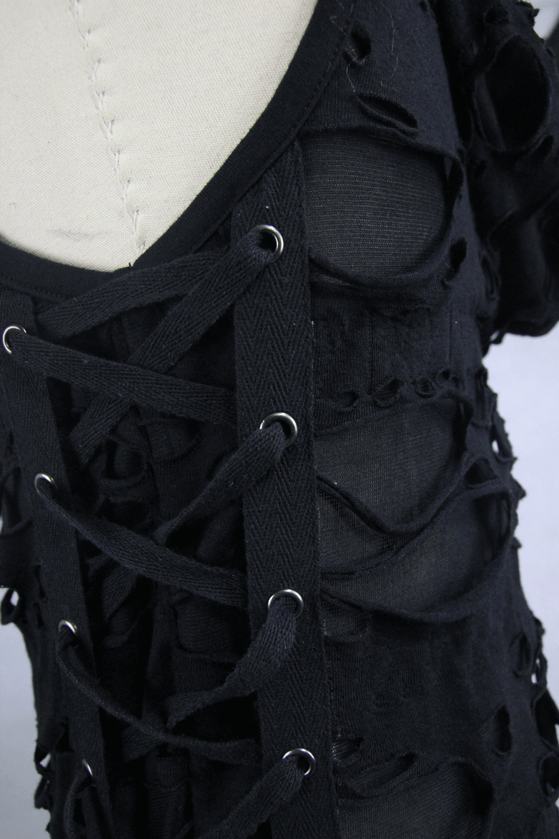 Black Hooded Torn Tank / Men's Gothic Fitted Tanks