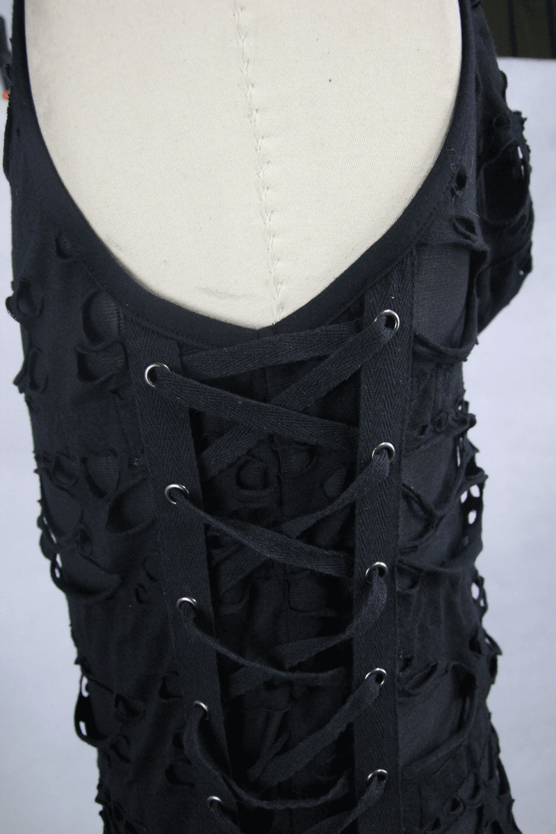 Black Hooded Torn Tank / Men's Gothic Fitted Tanks