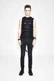 Black Hooded Torn Tank / Men's Gothic Fitted Tanks