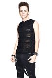 Black Hooded Torn Tank / Men's Gothic Fitted Tanks