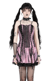 Black Lace Corset Dress with Pink Tie Dye Accents for Women