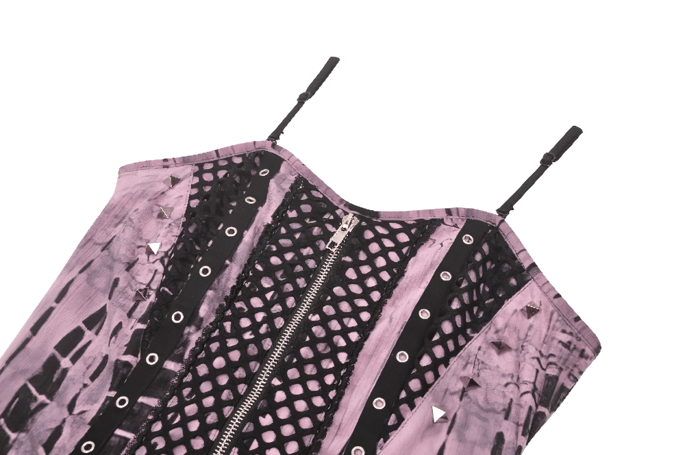 Black Lace Corset Dress with Pink Tie Dye Accents for Women
