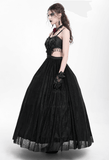 Black Lace Corset Dress with Rose Detail and Flowing Skirt