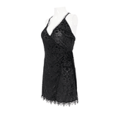 Black Lace Deep V-Neck Dress: Gothic Style for You