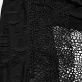 Black Lace Dress with Asymmetrical Hem and Metal Eyelets