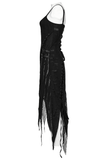 Black Lace Dress with Asymmetrical Hem and Metal Eyelets