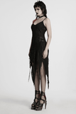 Black Lace Dress with Asymmetrical Hem and Metal Eyelets
