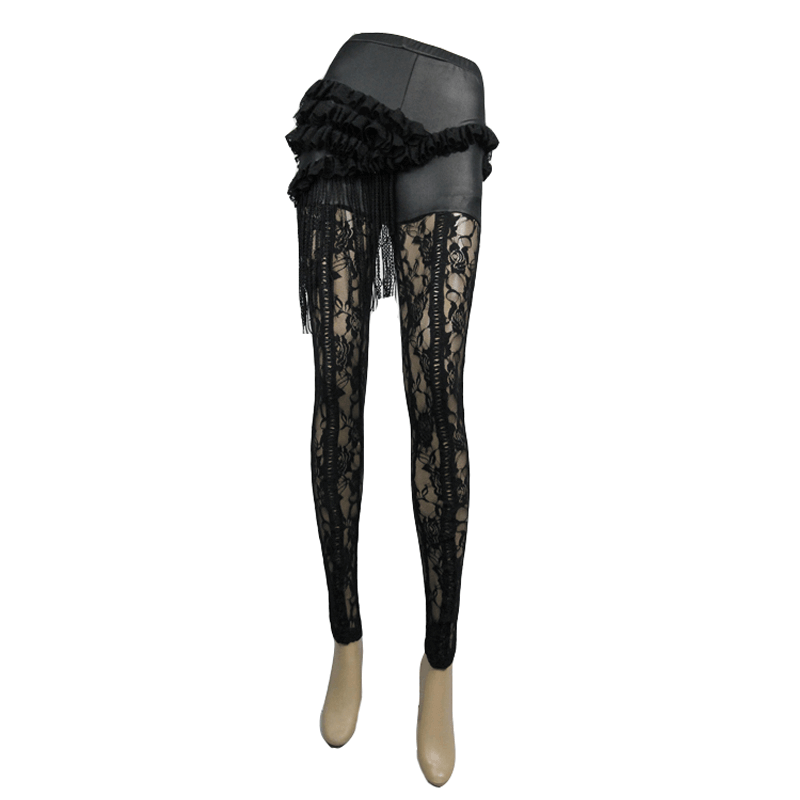 Black Lace Flower Leggings: Steampunk Chic for Women's