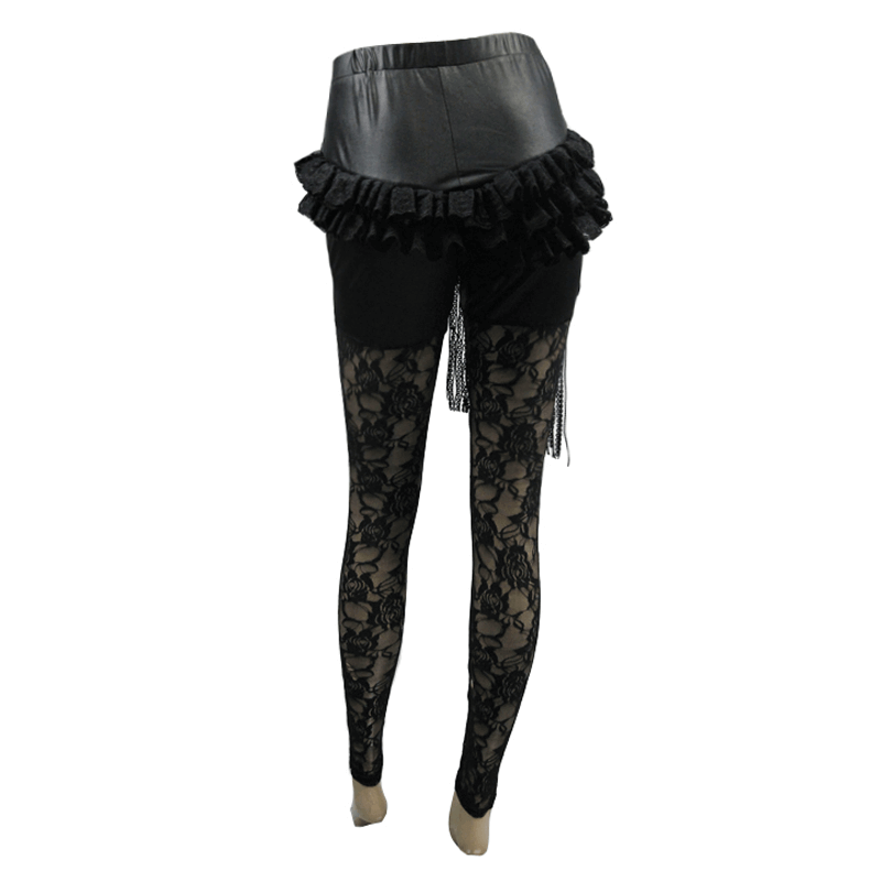 Black Lace Flower Leggings: Steampunk Chic for Women's