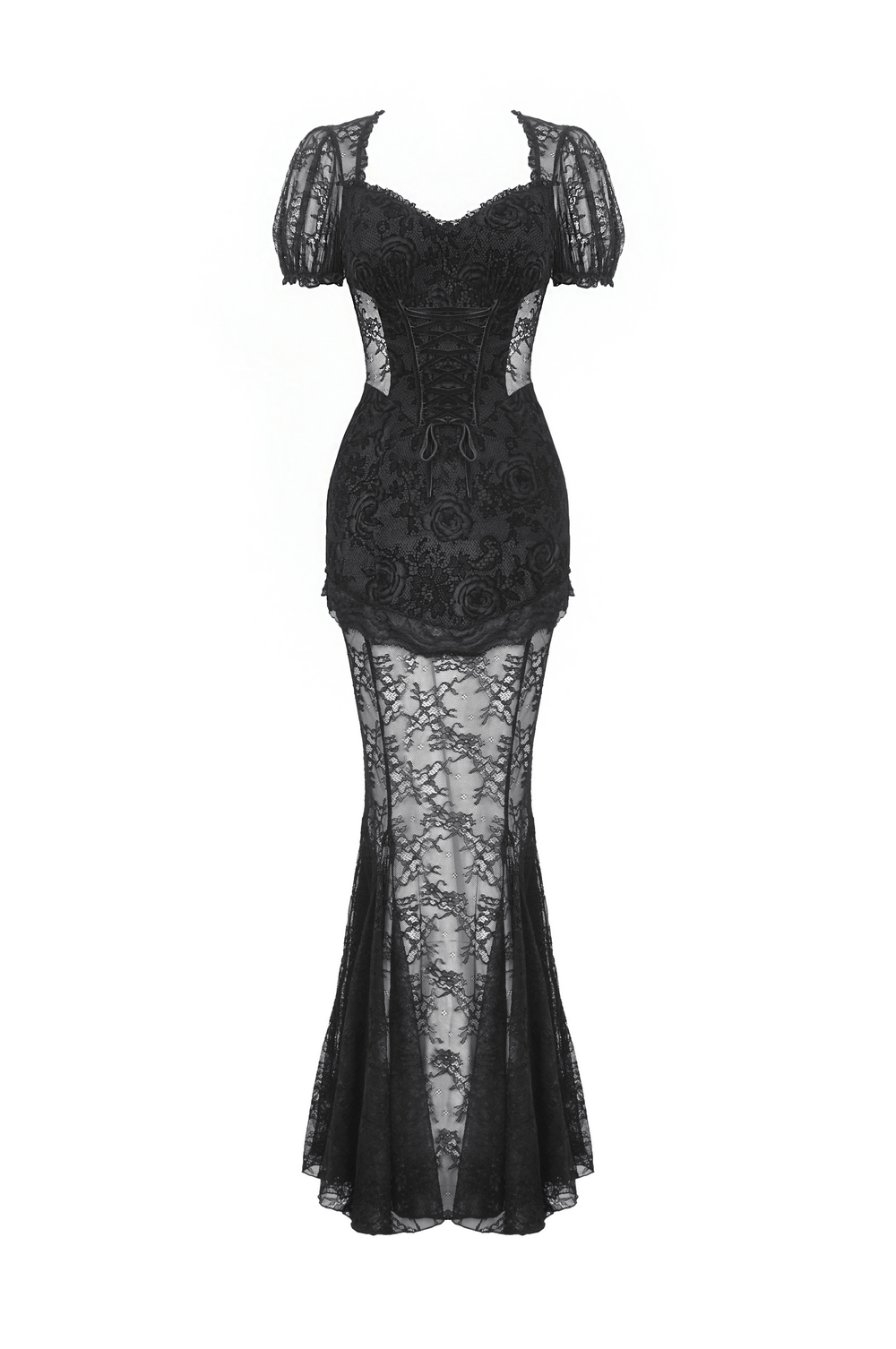 Black Lace Mermaid Dress with Elegant Floral Details