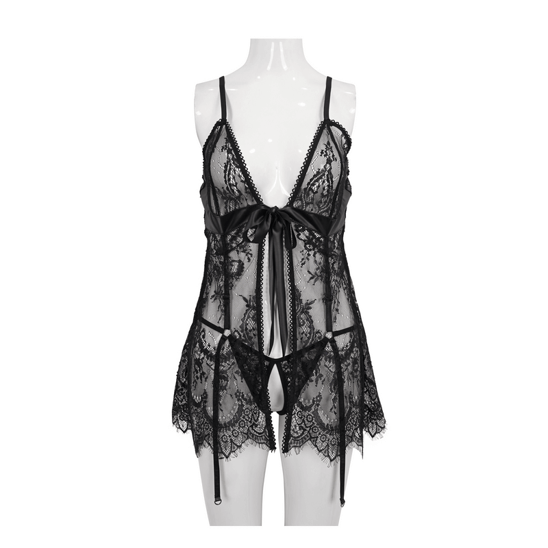 Black Lace Two-Piece Lingerie: Gothic Sexy Transparent Set
