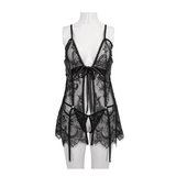 Black Lace Two-Piece Lingerie: Gothic Sexy Transparent Set