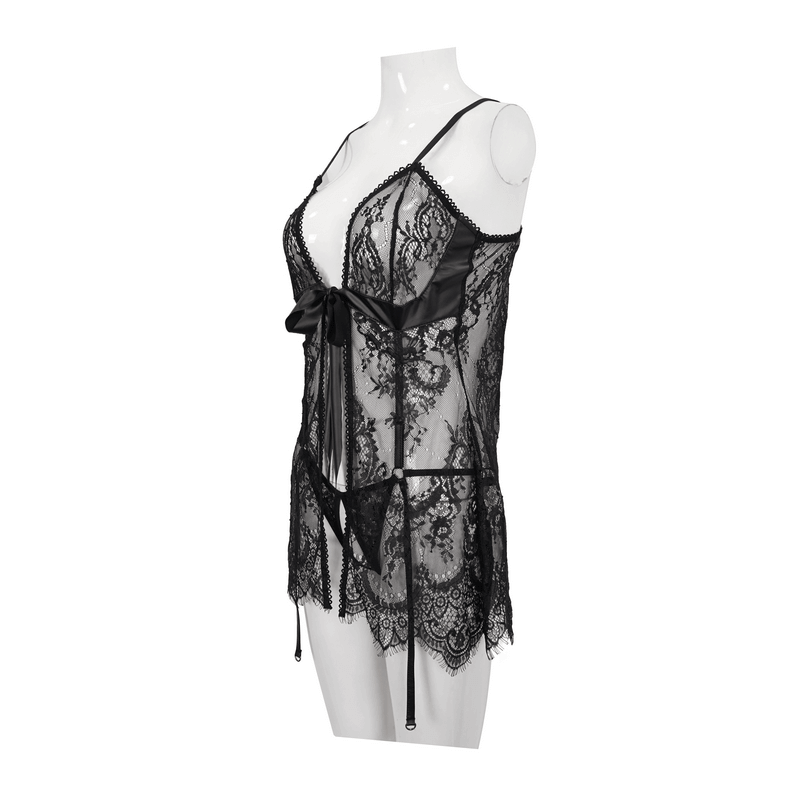 Black Lace Two-Piece Lingerie: Gothic Sexy Transparent Set