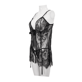 Black Lace Two-Piece Lingerie: Gothic Sexy Transparent Set
