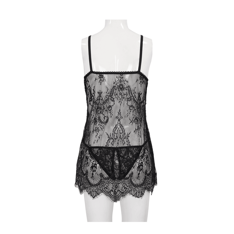 Black Lace Two-Piece Lingerie: Gothic Sexy Transparent Set