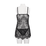 Black Lace Two-Piece Lingerie: Gothic Sexy Transparent Set