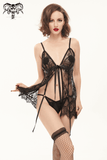 Black Lace Two-Piece Lingerie: Gothic Sexy Transparent Set