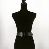 Black Leather Belt with Chain Strap and Metal Ring / Women Accessories in Fetish Fashion - EVE's SECRETS