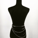 Black Leather Belt with Chain Strap and Metal Ring / Women Accessories in Fetish Fashion - EVE's SECRETS