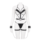 Black Lingerie Set: Body Harness with Chain and Pentagram