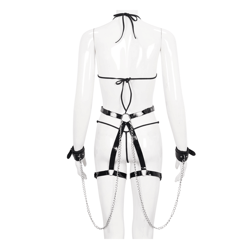 Black Lingerie Set: Body Harness with Chain and Pentagram