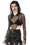Black Mesh Bodysuit with Long Sleeves and Attached Hood