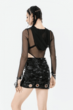 Black Mesh Bodysuit with Long Sleeves and Attached Hood