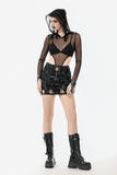 Black Mesh Bodysuit with Long Sleeves and Attached Hood