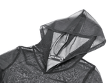 Black Mesh Bodysuit with Long Sleeves and Attached Hood