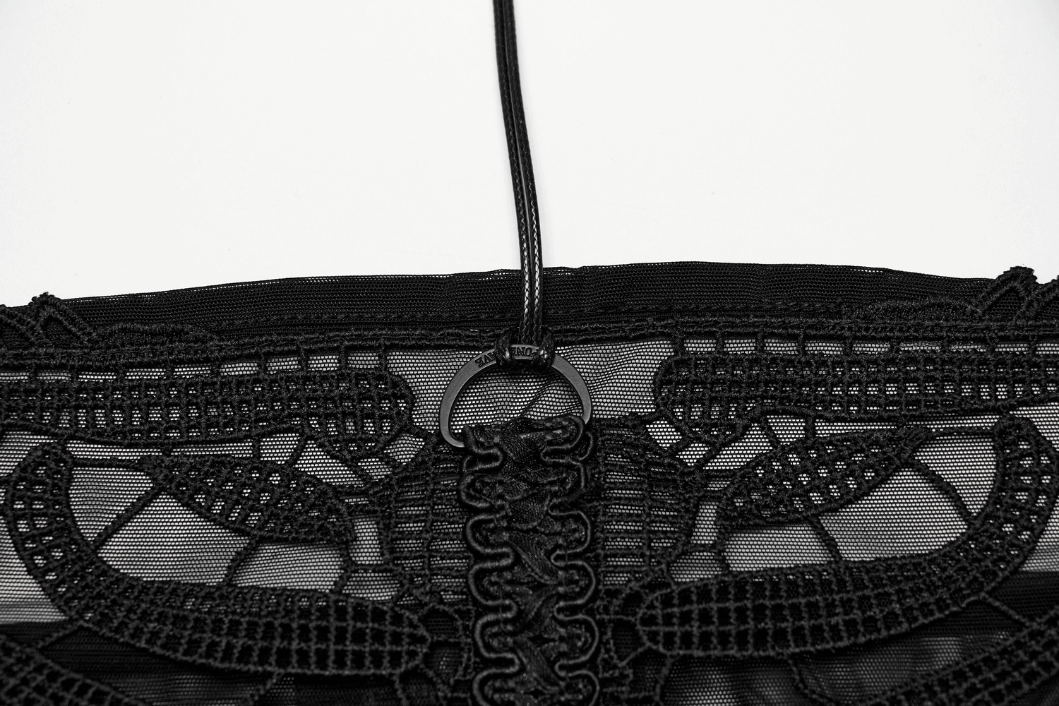 Black Mesh Halter Top with Embroidered Gothic Skeleton