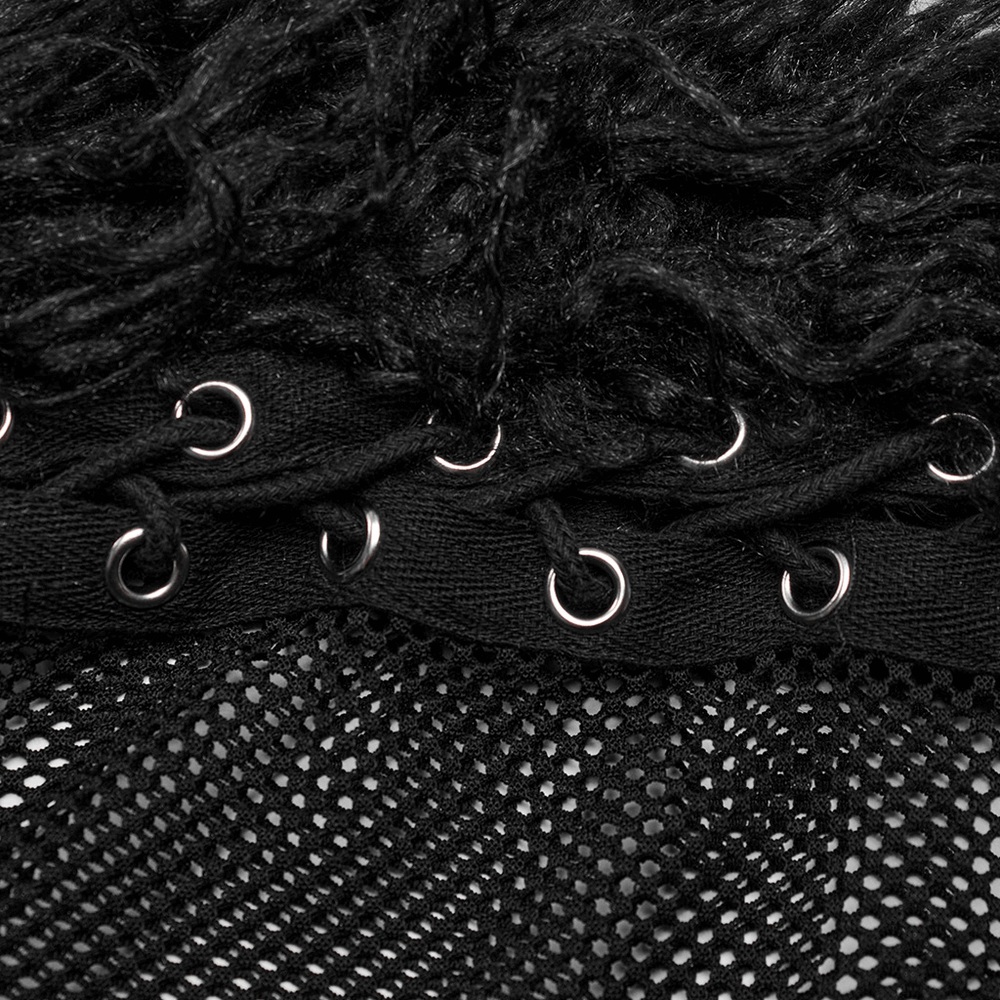 Black Mesh Hood with Mohawk Ponytail for an Edgy Look